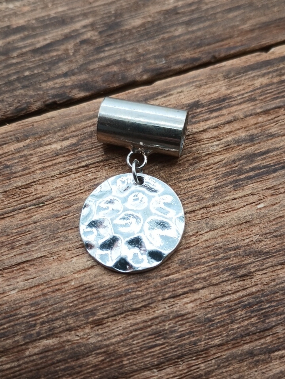 Hammered Silver Tone Disc Charm Pendant P250